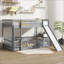 Lit superposé simple au-dessus d'un lit simple en bois de pin massif avec porte à échelle coulissante gris - aucun sommier requis-1455518419