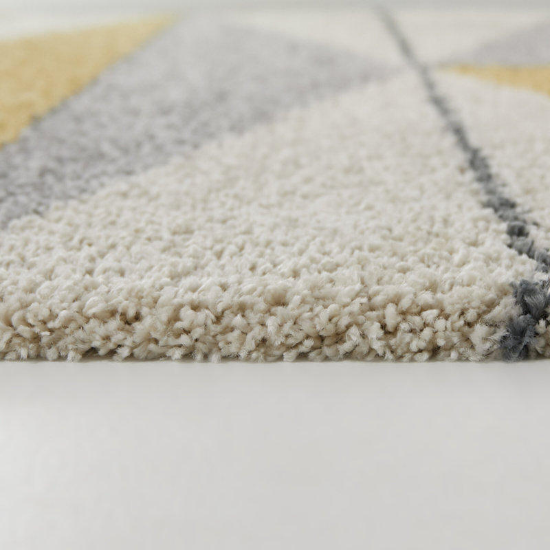 Tapis jaune / gris / blanc Bonifay, Rectangle 5 pi 3 po x 7 pi