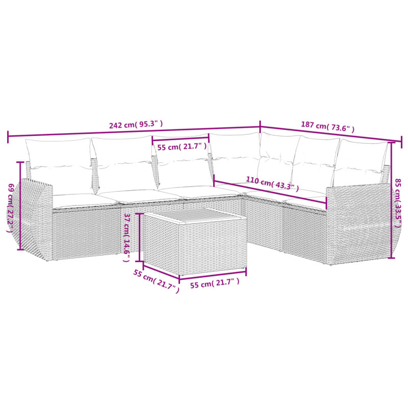Ensemble de canapé modulaire en rotin beige 7 pièces Vidaxl