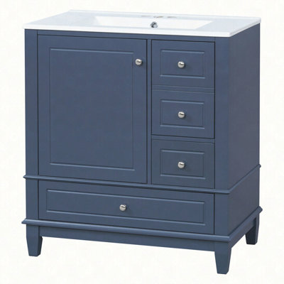 Meuble-lavabo 30 po avec lavabo, une porte avec tablette et trois tiroirs, porte à fermeture en douceur