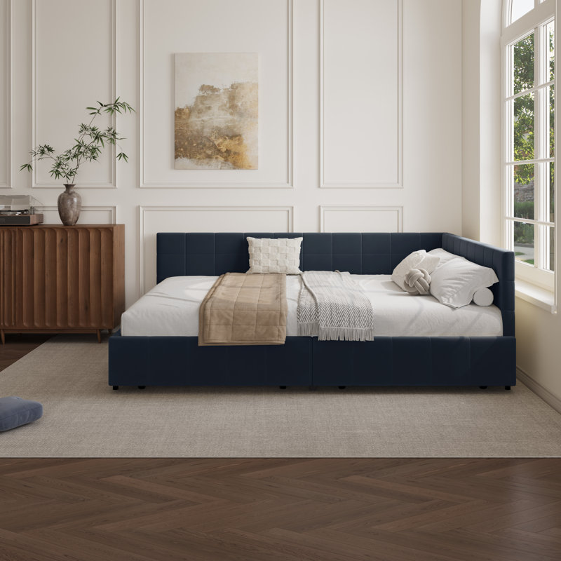 Upholstered Daybed With Backrest, Reversible Armrests, And Storage Drawers