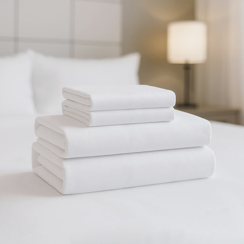 Ensemble de draps en coton Percale Weave, Ensemble de draps pour grand lit avec 2 taies d'or