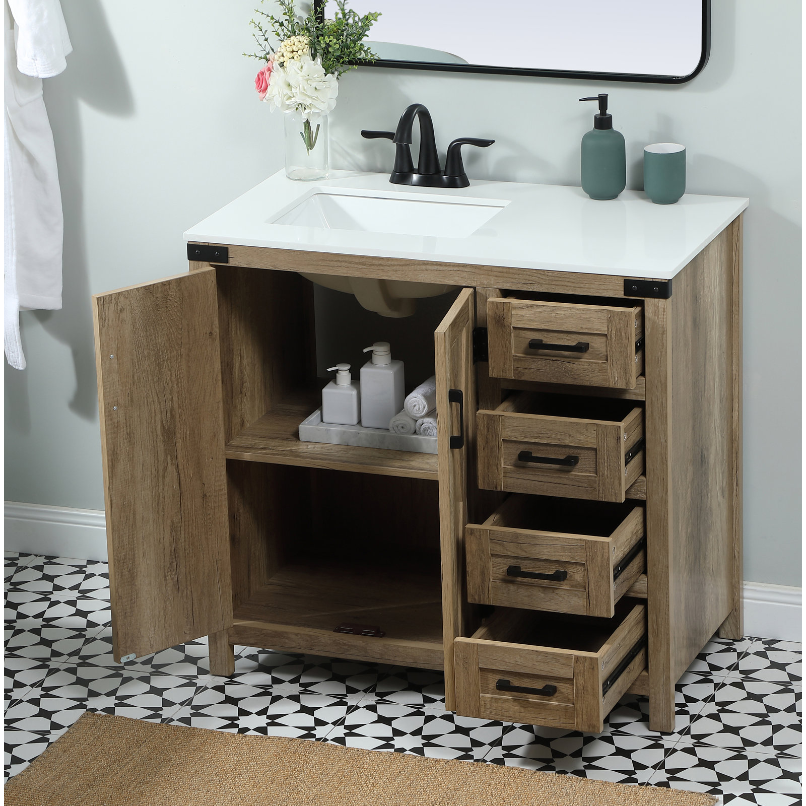 Slayton 36'' Single Bathroom Vanity, Natural Oak