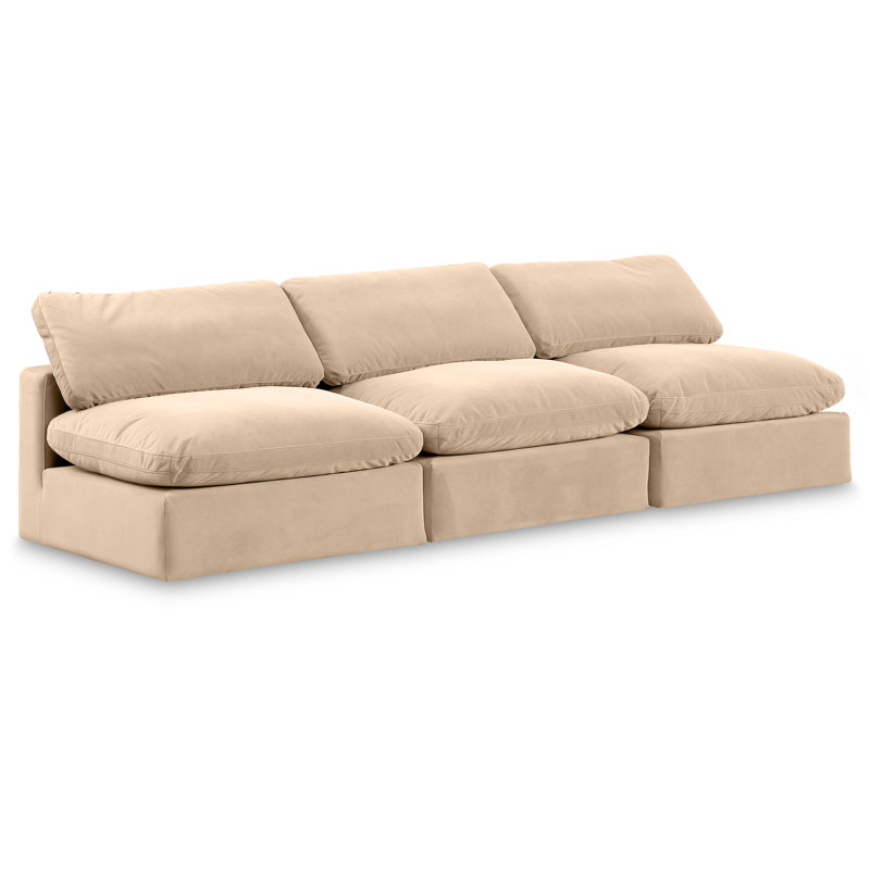 Hiroshi 117'' Velvet Sofa, Beige Velvet
