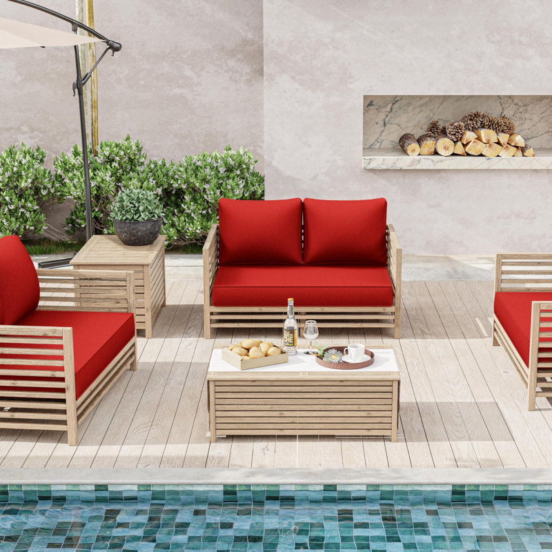 Wynee Outdoor 5'' Loveseat Cushions Bench Seat / Back Cushion, Only Cushions, Red