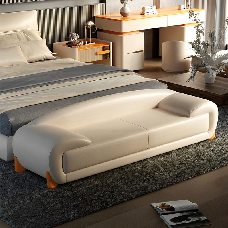 Nevaehmarie Leather Match Upholstered Bench, 19.68" H x 70.86" W x 19.68" D, Cream