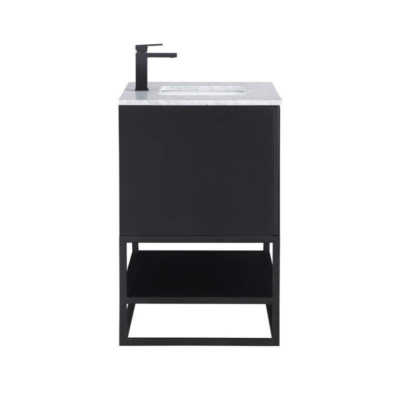 Terra 36'' W Single Vanity, Carrara Marble/Single Faucet Mount, Midnight Black, Matte Black