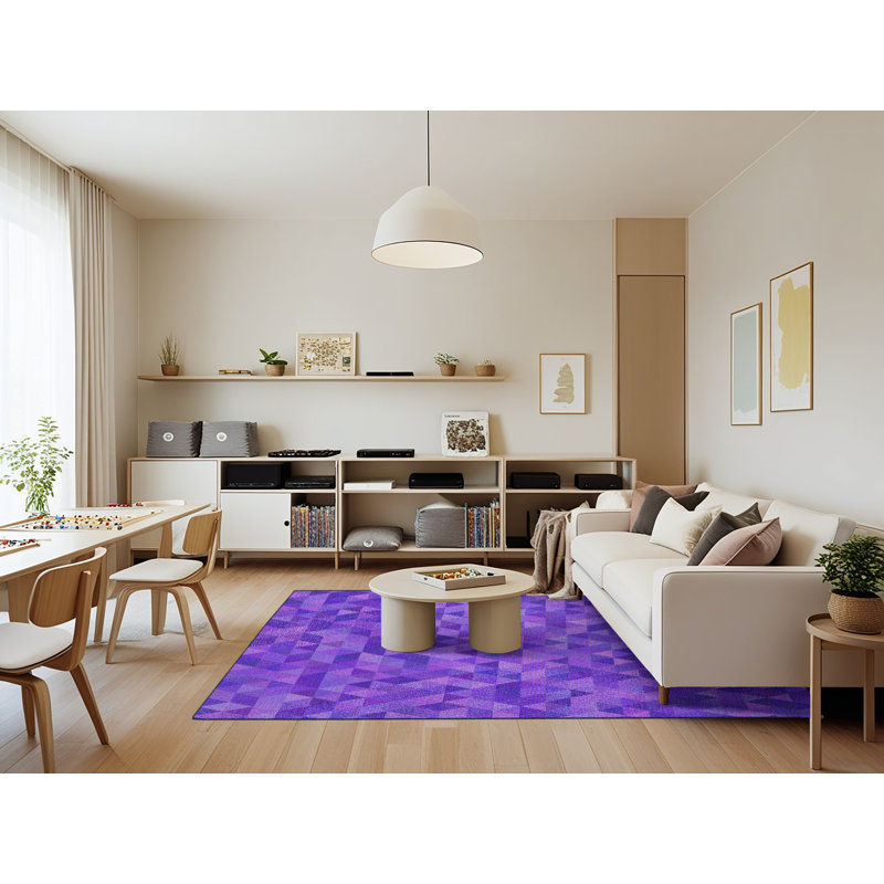 Tapis décoratif géométrique mauve/bleu Riggs, Rectangle 7 pi x 9 pi