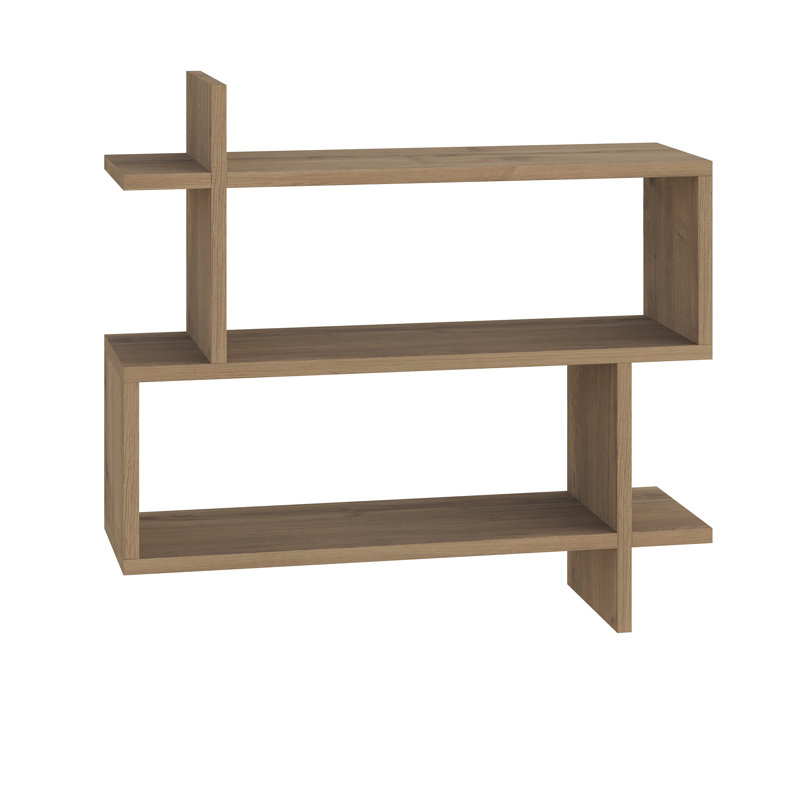 Argonaut Modern Wall-Mounted 2-Tier Floating Bookshelf, Dark Oak