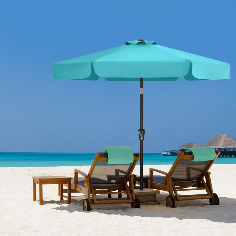 Parasol de marché Holmquist avec cantonnière festonnée, inclinaison et relevage, Turquoise, 7.5'