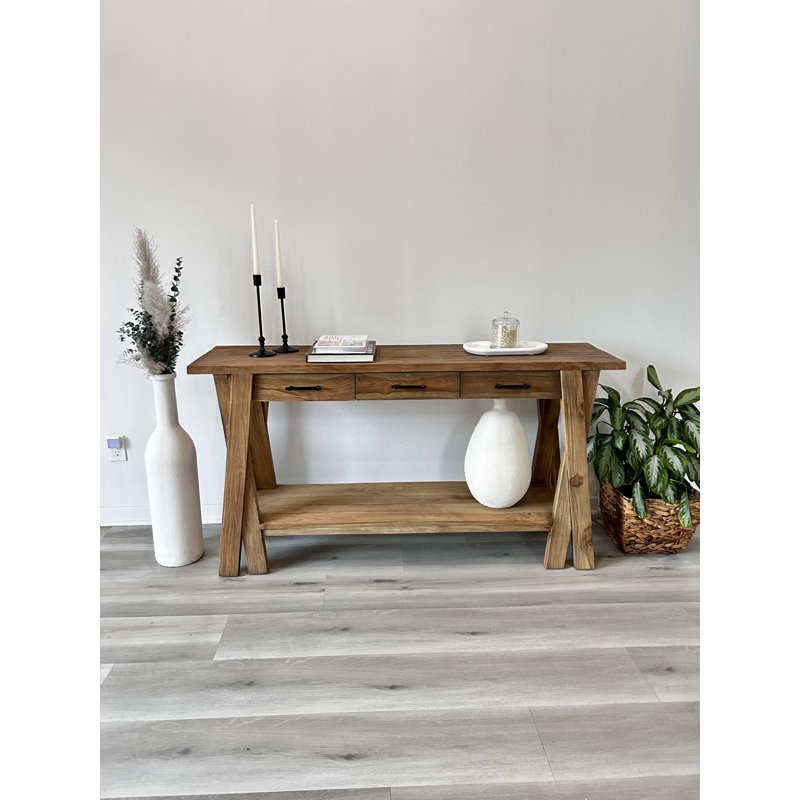 Rustic Recycled Teak Console Table, 31" H x 79" W x 16" D