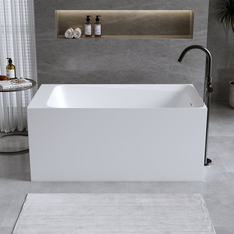 Baignoire de 51 po à surface solide matte, baignoire autoportante en pierre de résine à surface solide, baignoire de trempage à surface solide blanc mat, baignoire autoportante avec trop-plein et bonde escamotable, blanc mat