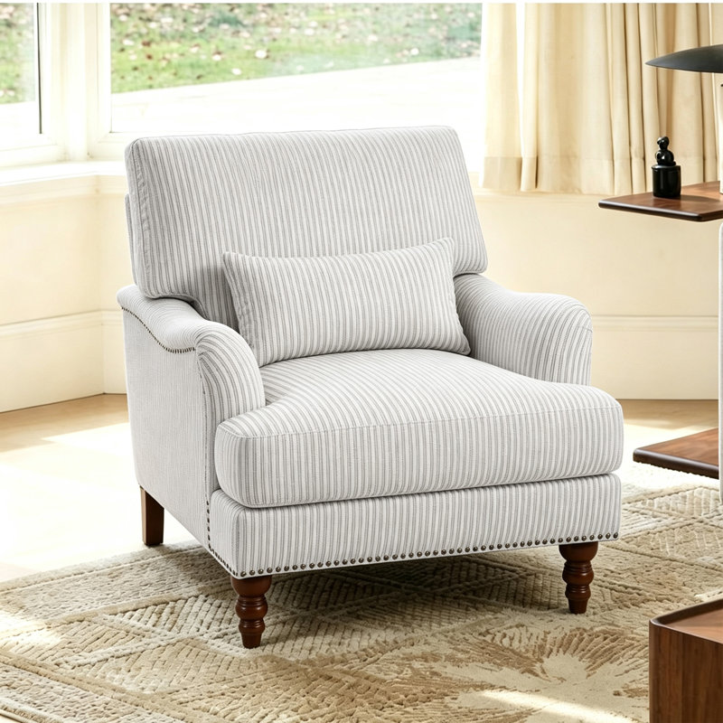 Upholstered Armchair, PINSTRIPE GRAY Chenille