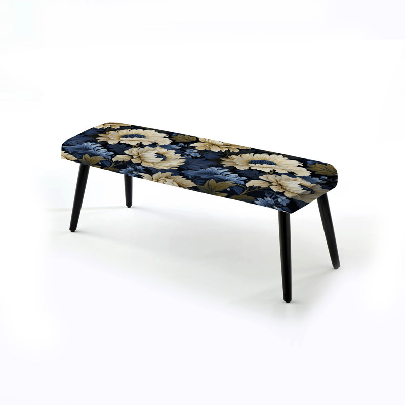 Beige et bleu damassé nostalgie - banc rembourré damassé noir