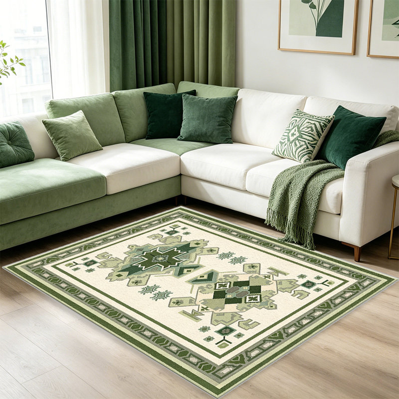 Green Ethnic Ornament carpet-easy to clean, machine-washable, soft and comfortable; suitable for door mats, kitchens, living rooms, bedrooms, corridors, and laundry areas. Easy to clean, durable carpet for home decoration.