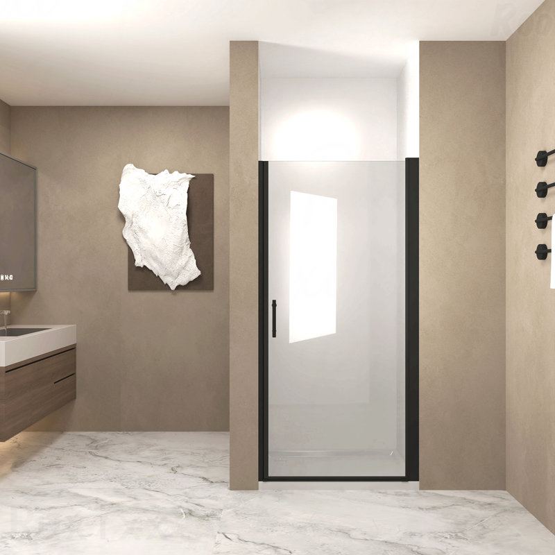 Shower Door  - Matte Black Aluminum Frame Material, Half Frame,1/4"(6Mm) Tempered Glass Explosion Proof Film, Matte Black