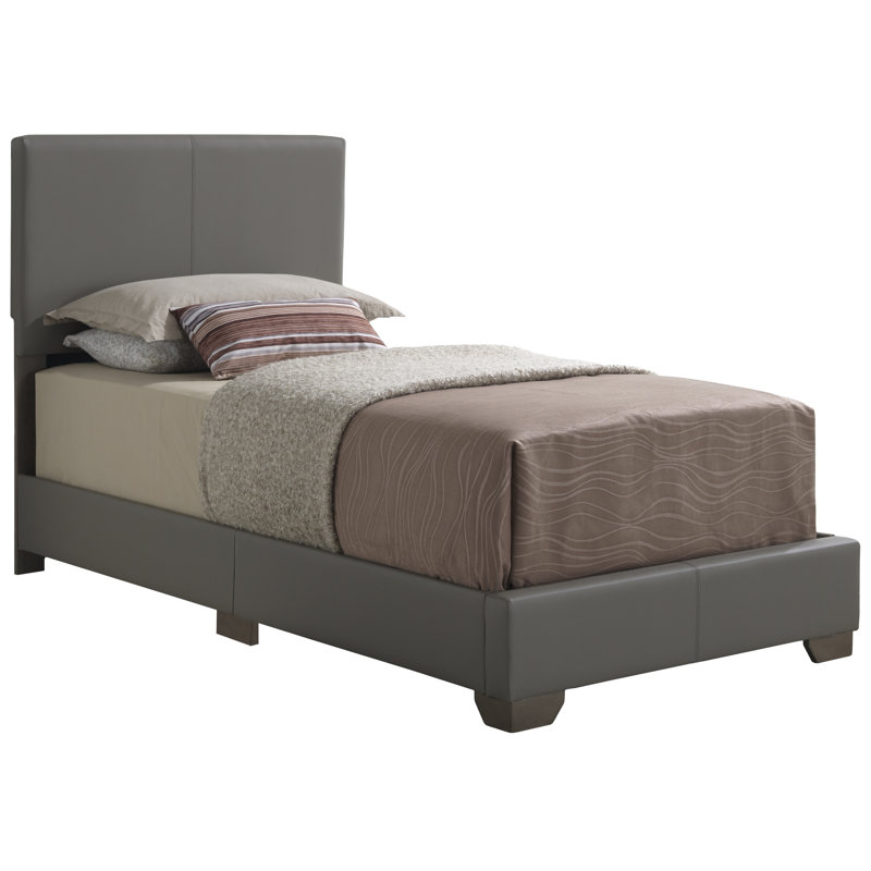 Upholstered Low Profile Standard Bed, Twin, Gray