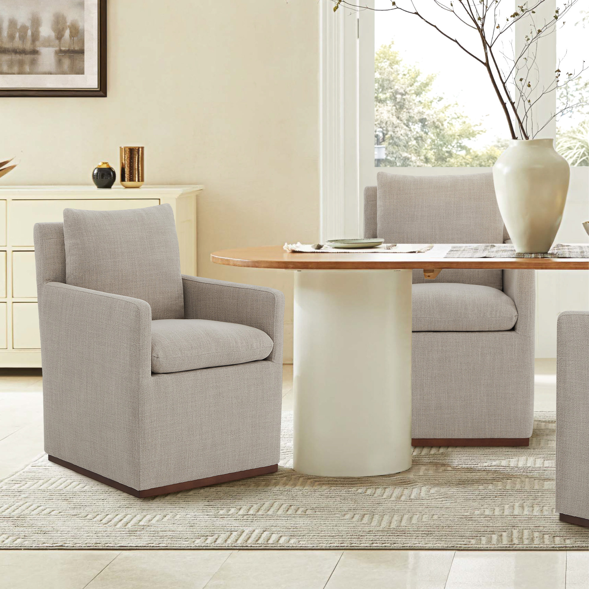 Bobbi 23.23" W Stain Resistant Armchair with Casters (Set of 2), Effie Flax Performance Linen