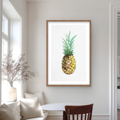 Aquarelle ananas - reproduction encadrée avec passe-partout pour la décoration intérieure