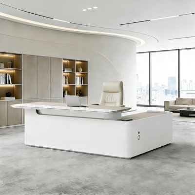 Modern L-Shaped Ergonomic Executive Desk - Multi-Functional Spacious Desktop Design
