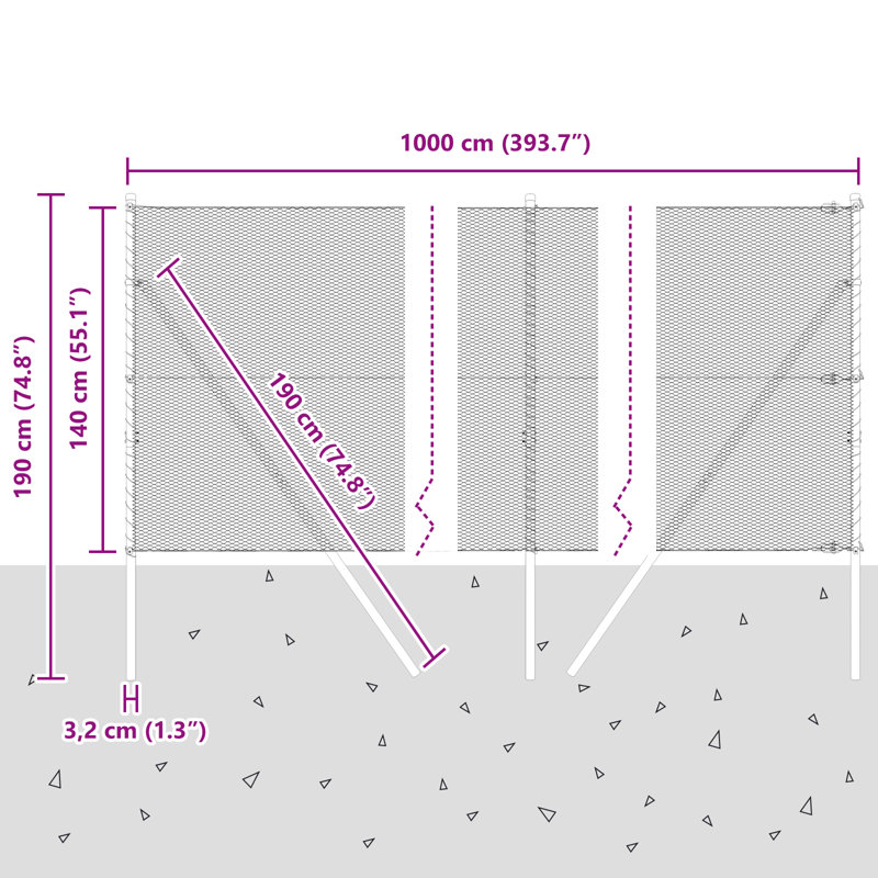 Hexagon Fence Steel, Green, 140cm H x 1000cm W