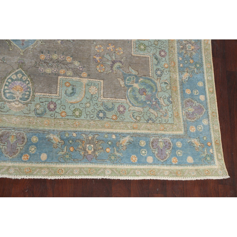 Tapis brun en laine noué à la main de conception unique 9 pi 4 po x 12 pi 6 po