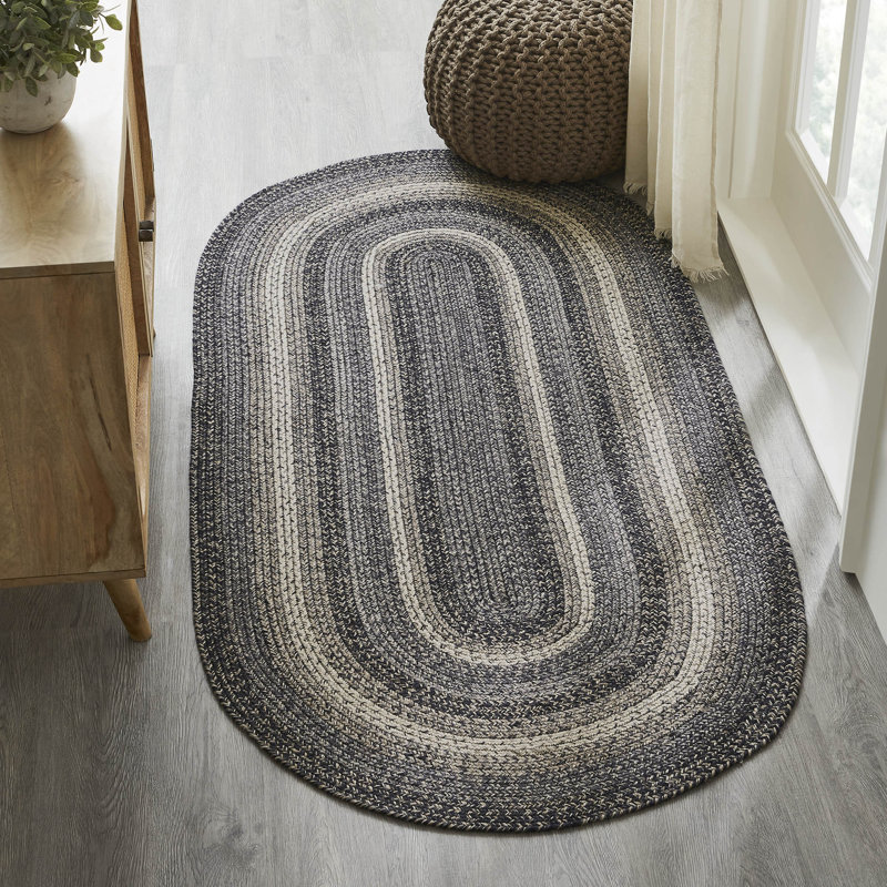 Tapis ovale fait à la main en noir / blanc, Ovale 3 pi x 6 pi