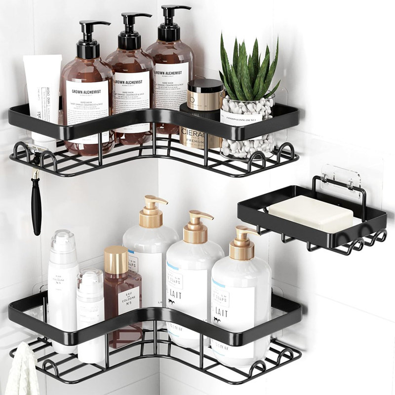 Corner Shower Caddy - Black - 3-Pack Rustproof Metal Shower Organizer With Soap Holder & Built-In Hooks, Large Capacity For Bathroom, Kitchen & Laundry Storage