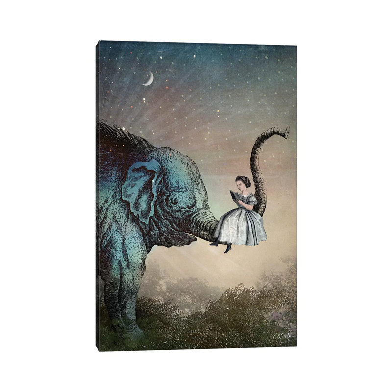 «Good Night Story» par Catrin Welz-Stein - impression d'art graphique, H 12 po x l 8 po x P 0,75 po, Toile tendue