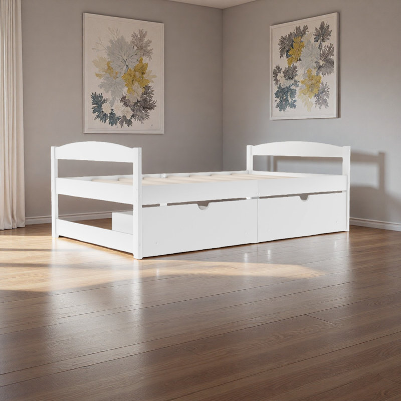 Lit plateforme simple avec deux tiroirs, Blanc