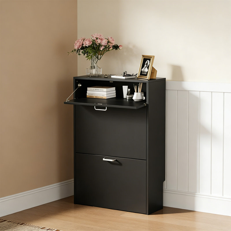 10 Pair Shoe Storage Cabinet, Black