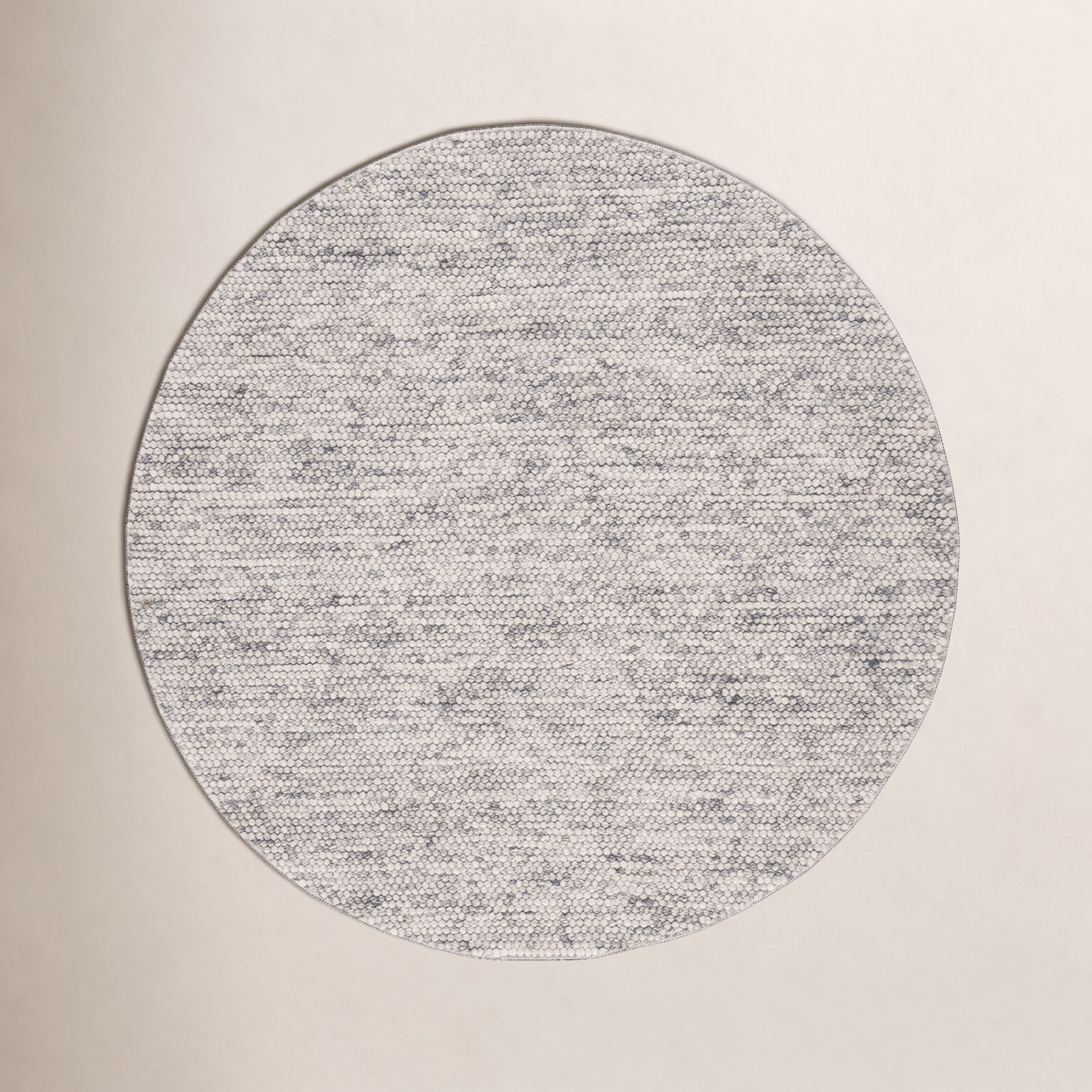 Elle Light Grey Ivory Hand-Woven Rug, Round 6'