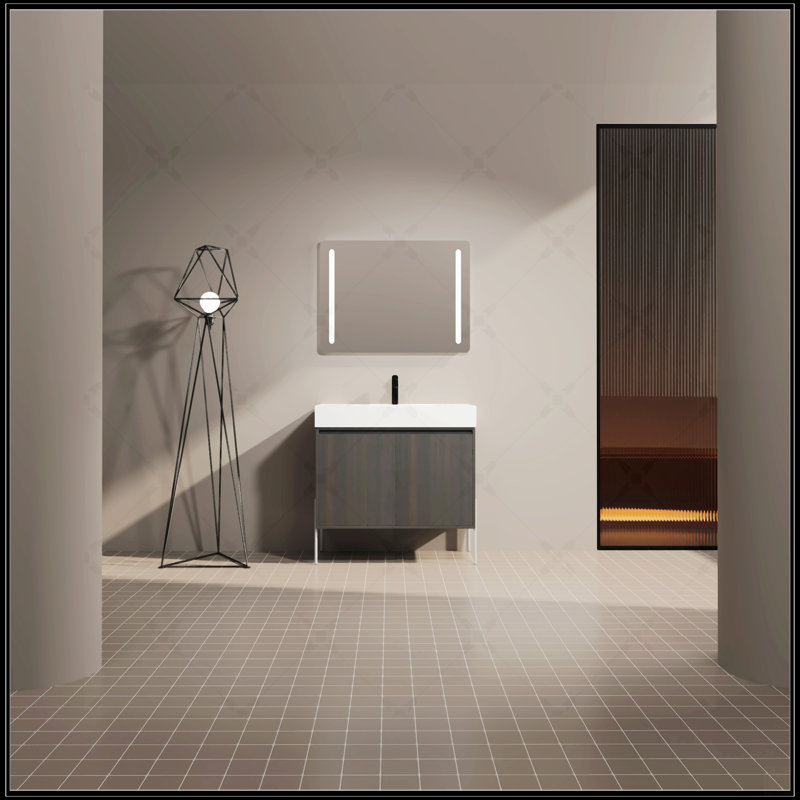 Meuble-lavabo autoportant de 36 pouces avec lavabo en résine, portes à fermeture douce et armoire de rangement spacieuse, 36"