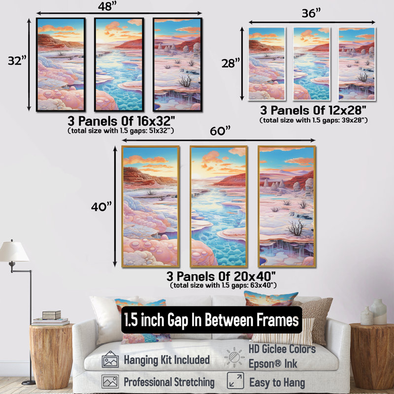 «Kawaii Landscape», ensemble d'art mural Geyser, Cadre flottant noir, H 28 po x l 36 po x P 1 po
