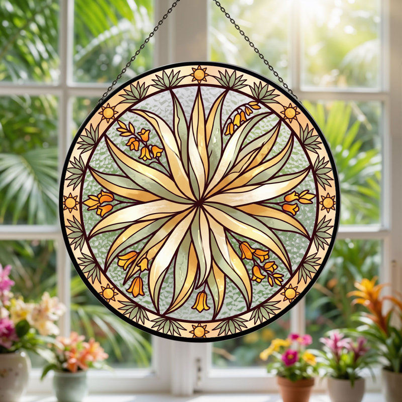 Panneau de vitrail floral Mandala, 7.8"H