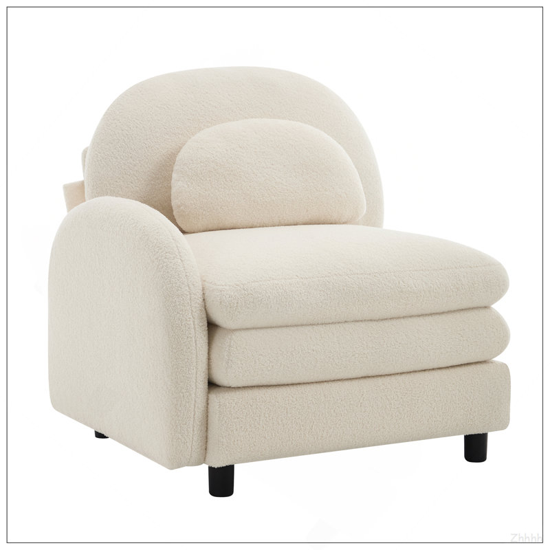 Canapé courbé en tissu VF Teddy Vitteria avec coussin blanc beige, Beige White