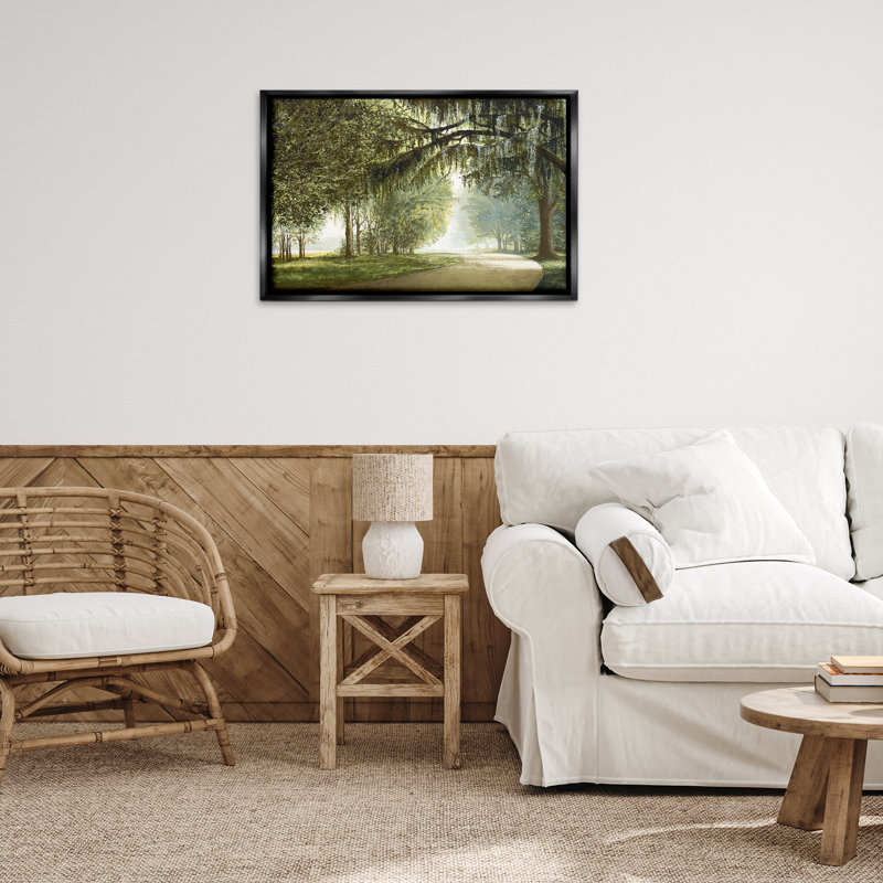 Toile d'arbre sur toile grise encadrée, conception par BRUCE NAWROCKE, H 21 po x l 31 po, Cadre flottant noir de jais