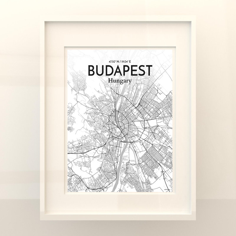 Budapest City Map In Tones - No Frame Print, 20cm H x 16cm W x 0.05cm D