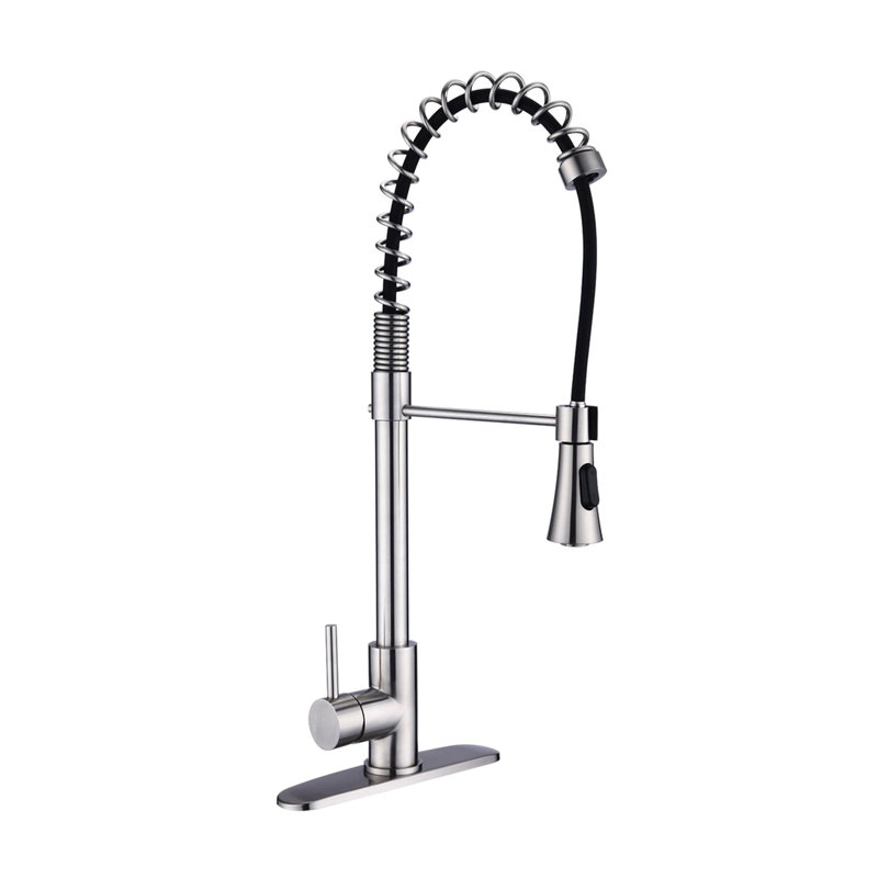 Robinet de cuisine extractible à poignée simple avec douchette latérale, Nickel brossé
