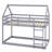 Twin Over Twin House-Shaped Rubber Wood Floor Bunk Bed – Ladder & Guardrails Included-162194484