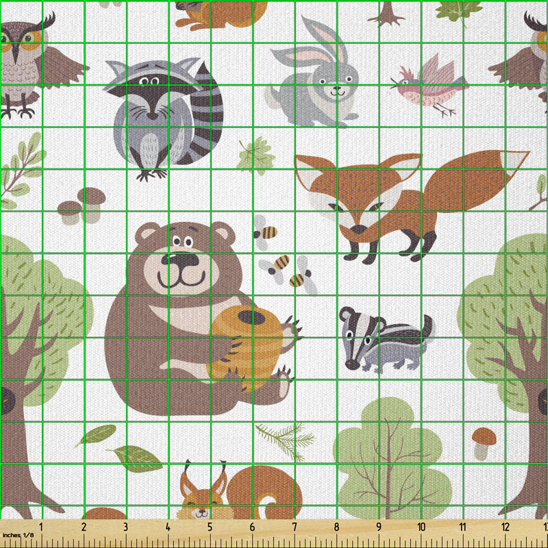 Crystine Honey Bear Rabbit Fox and Raccoon in Nature Habitat Multi-Purpose Fabric