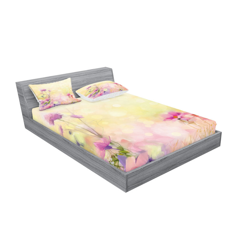 Drap-housse et coussin décoratif Ambesonne - rose, jaune pâle