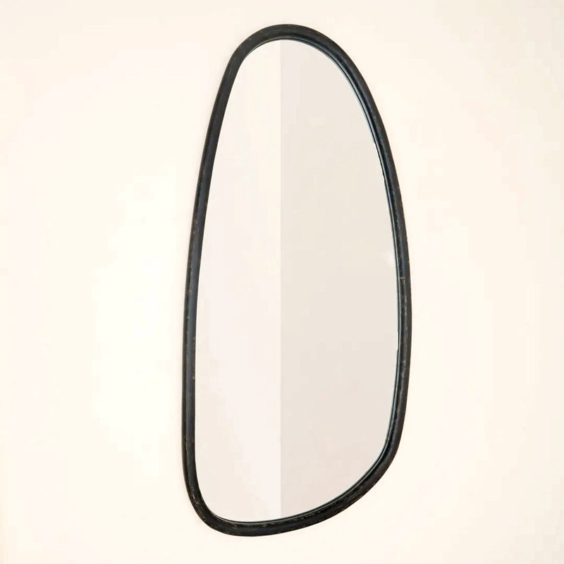 Miroir mural avec cadre en bois de manguier noir, 28 x 60 po