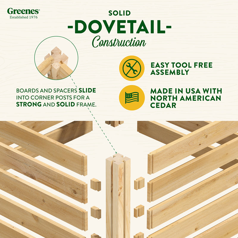 Natural Cedar Wood Outdoor Stationary Composter, 48" x 48" x 31"