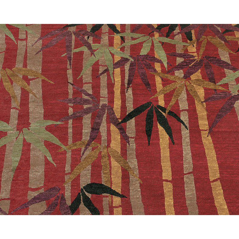 Bamboo Floral Area Rug in Gray/Red, Rectangle 6' x 9'