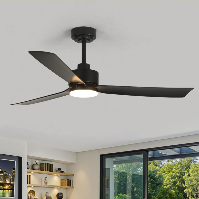 Karlena 52'' 3 - Blade Modern Large Dimmable Ceiling Fan With Led Lights and Remote Control, Black with Midnight Blade