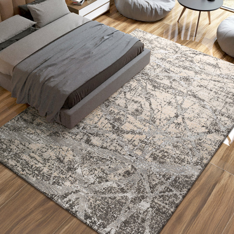 Tapis beige et gris noué à la main de haute qualité, Rectangle 8 pi x 10 pi