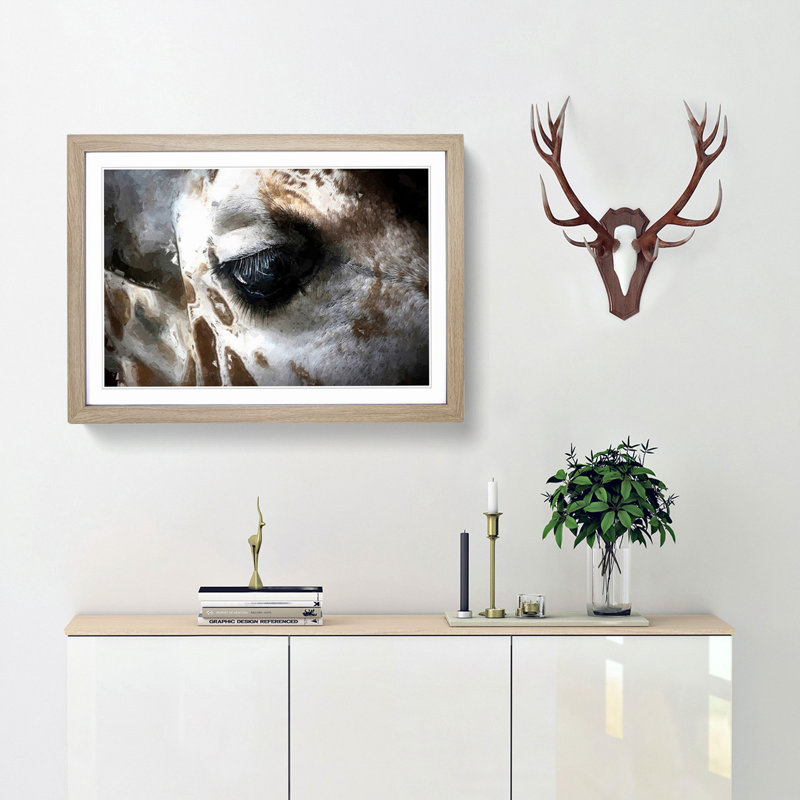 Face of a Giraffe - Picture Frame Graphic Art Print, 27cm H x 36cm W x 2cm D, Oak Framed