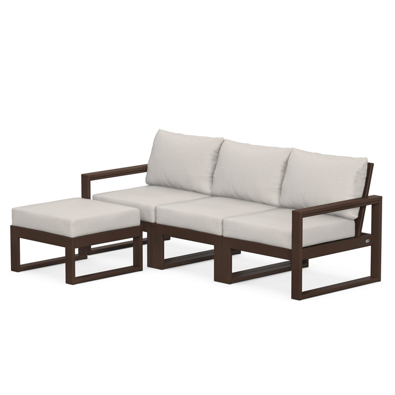 POLYWOOD EDGE Modular Deep Seating Set with Ottoman, Mahogany, Cast Ash