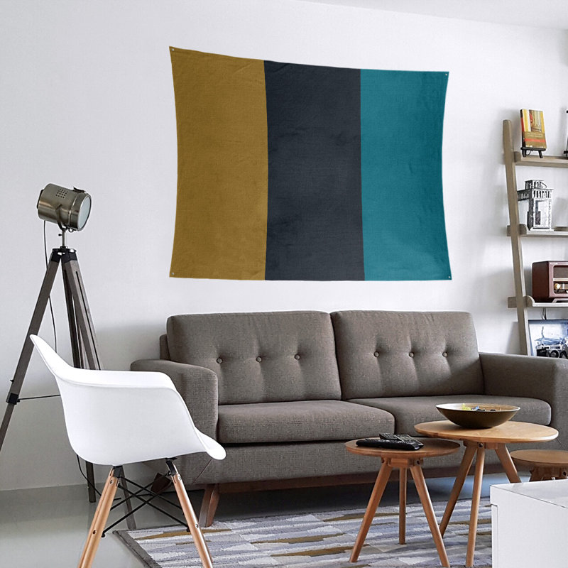 Polyester Tapestry, 27.5" H x 37.5" W, Yellow/Black/Aqua